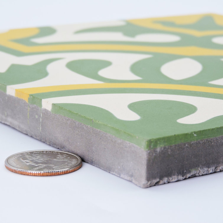 Baha 8'' x 8'' Green and Yellow Cement Mosaic Tile