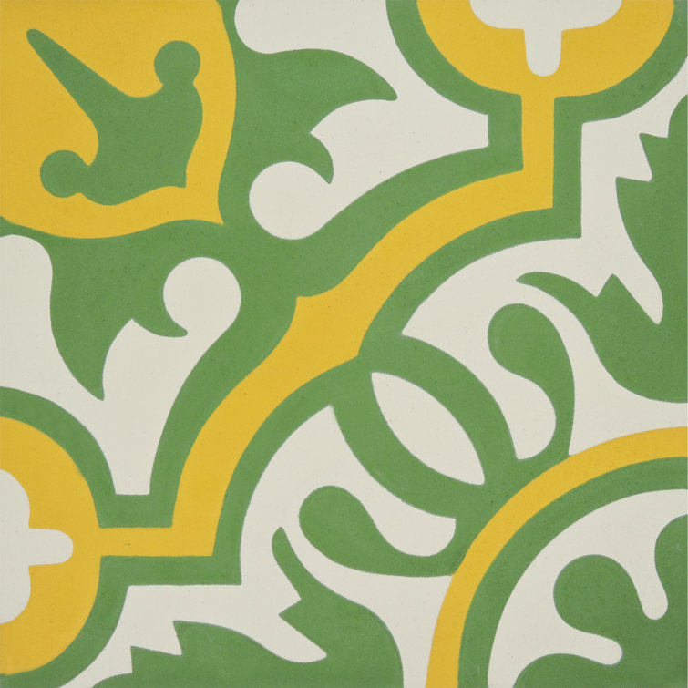 Baha 8'' x 8'' Green and Yellow Cement Mosaic Tile