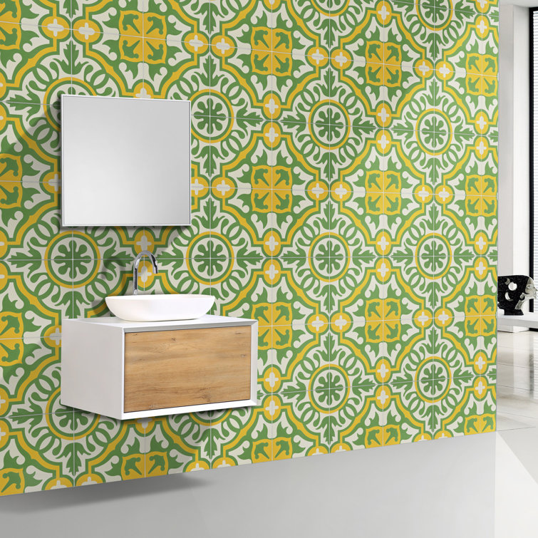Baha 8'' x 8'' Green and Yellow Cement Mosaic Tile