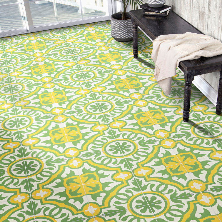 Baha 8'' x 8'' Green and Yellow Cement Mosaic Tile