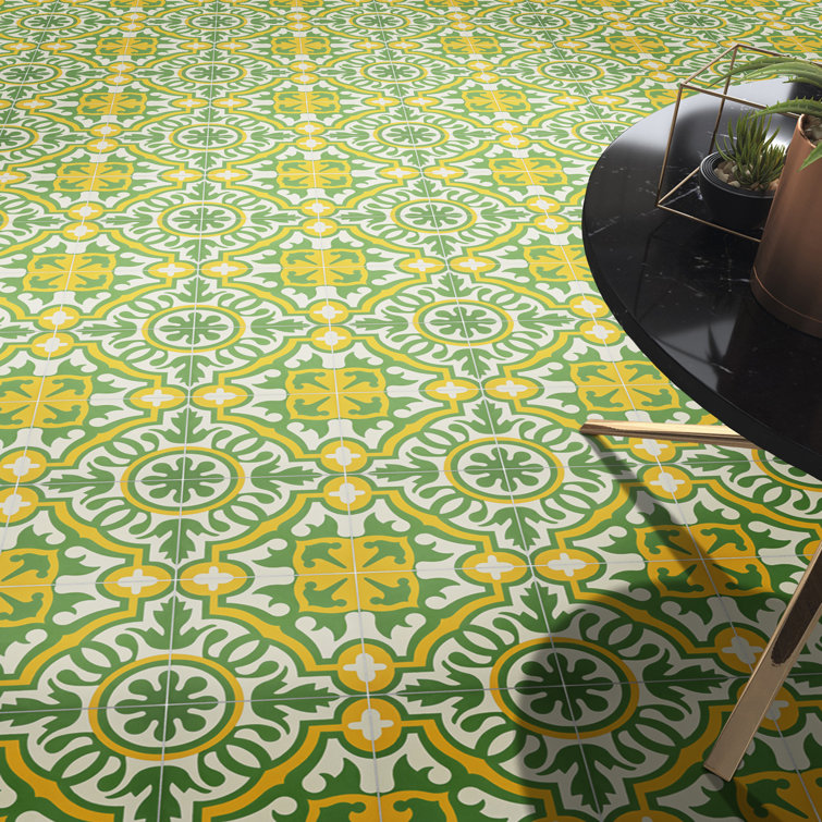 Baha 8'' x 8'' Green and Yellow Cement Mosaic Tile