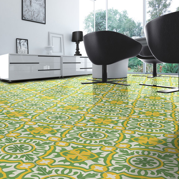 Baha 8'' x 8'' Green and Yellow Cement Mosaic Tile