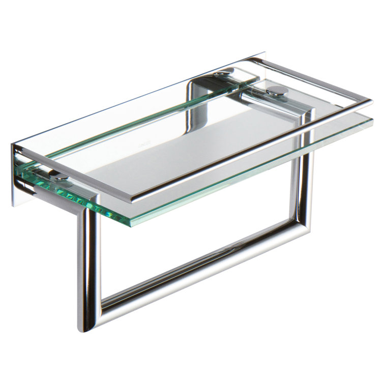 12" Chrome Glass Bathroom Shelf with Towel Bar