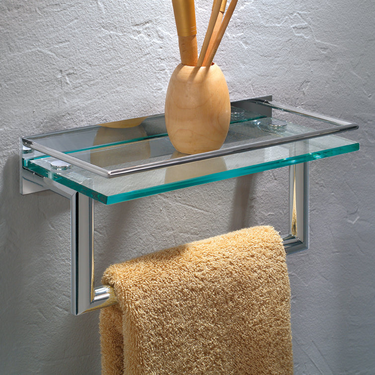 12" Chrome Glass Bathroom Shelf with Towel Bar