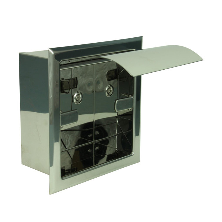 Polished Chrome Stainless Steel Recessed Toilet Paper Holder with Lid