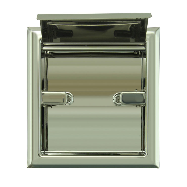 Polished Chrome Stainless Steel Recessed Toilet Paper Holder with Lid