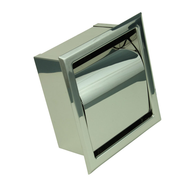 Polished Chrome Stainless Steel Recessed Toilet Paper Holder with Lid