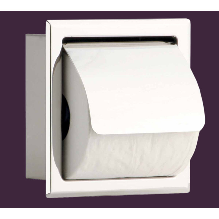Polished Chrome Stainless Steel Recessed Toilet Paper Holder with Lid