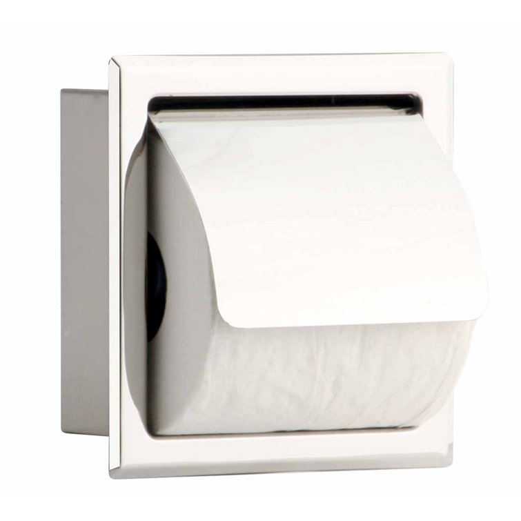 Polished Chrome Stainless Steel Recessed Toilet Paper Holder with Lid