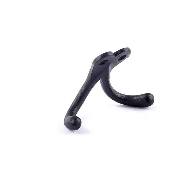 Black Cast Iron Double Wall Hook for Coats and Towels