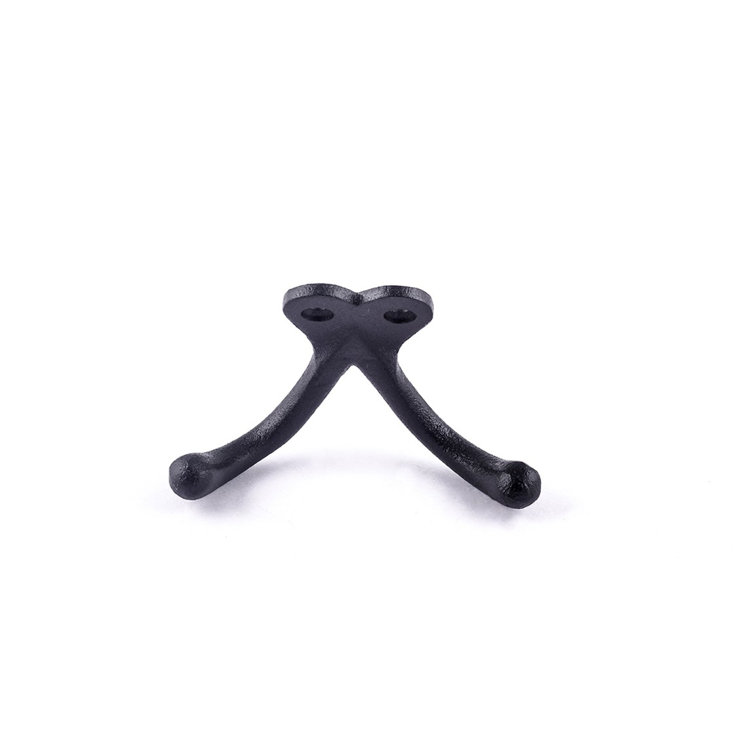 Black Cast Iron Double Wall Hook for Coats and Towels