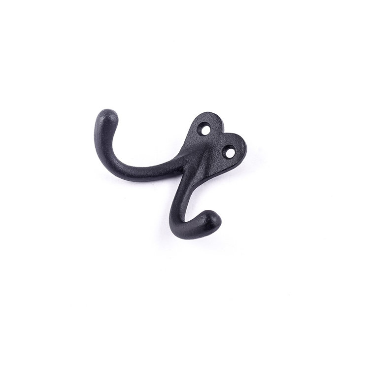 Black Cast Iron Double Wall Hook for Coats and Towels