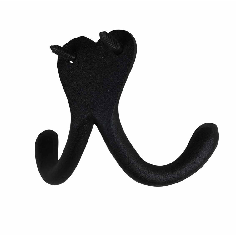 Black Cast Iron Double Wall Hook for Coats and Towels