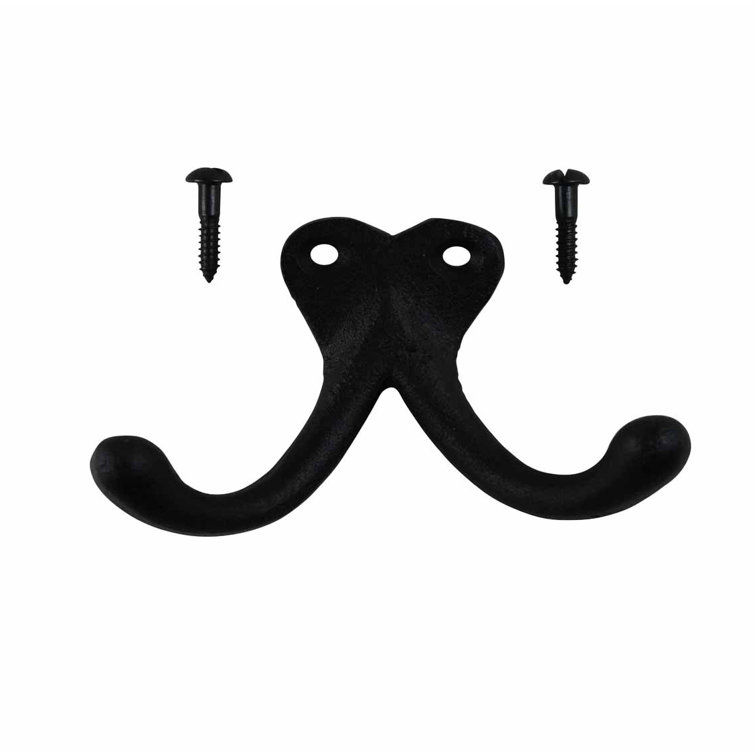 Black Cast Iron Double Wall Hook for Coats and Towels