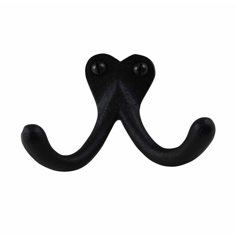Black Cast Iron Double Wall Hook for Coats and Towels