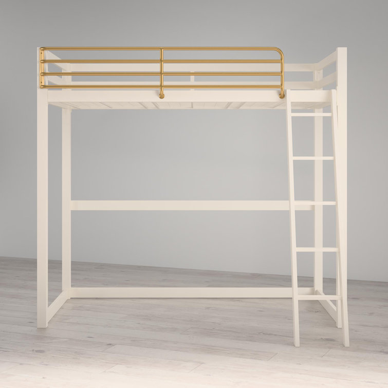 White and Gold Twin Metal Loft Bed with Headboard
