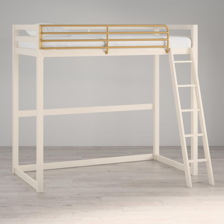 White and Gold Twin Metal Loft Bed with Headboard
