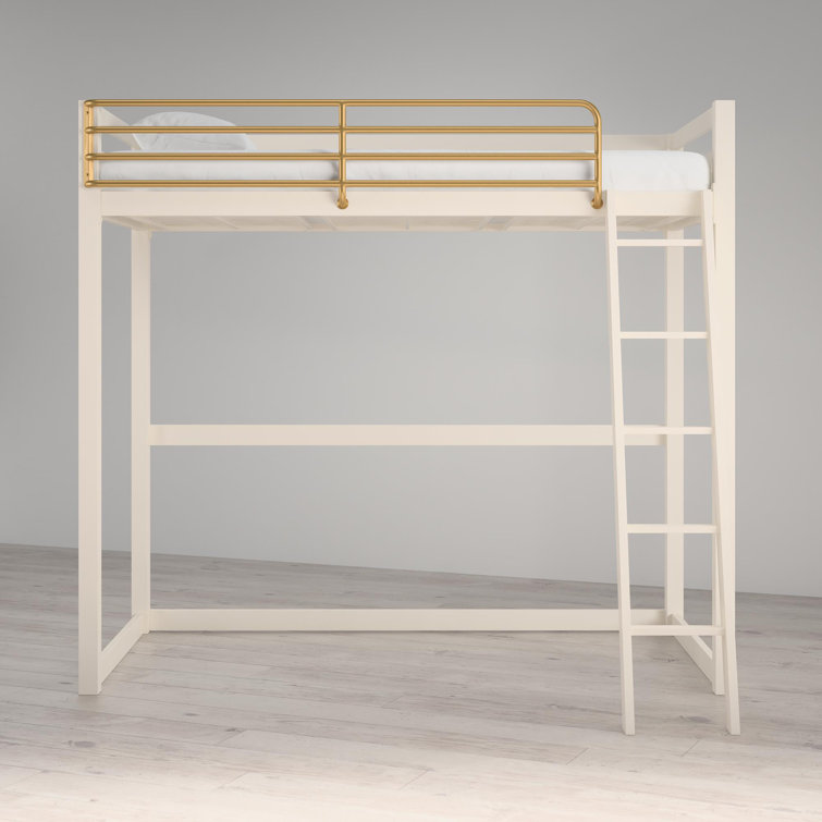 White and Gold Twin Metal Loft Bed with Headboard