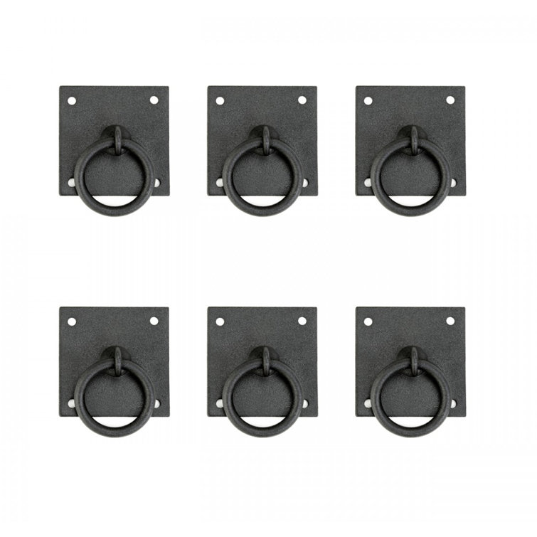 Rustic Black Iron Cabinet Ring Pulls with Mounting Hardware