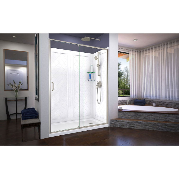 Flex 60" Brushed Nickel Semi-Frameless Shower Kit with Clear Glass