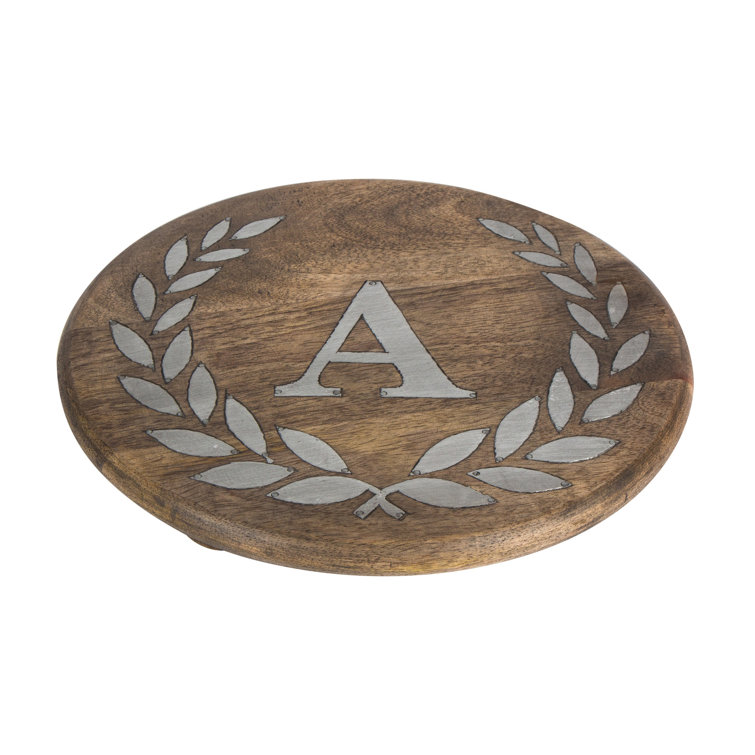 Heritage Collection Mango Wood Round Trivet with Metal Inlay