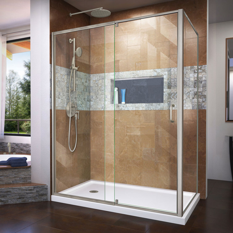 Flex 60" Chrome Semi-Frameless Rectangular Shower Enclosure with Clear Glass