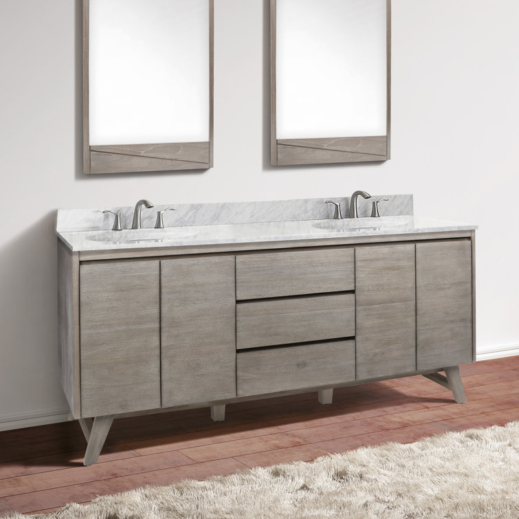 Natural Teak Double Bathroom Vanity with Marble Top