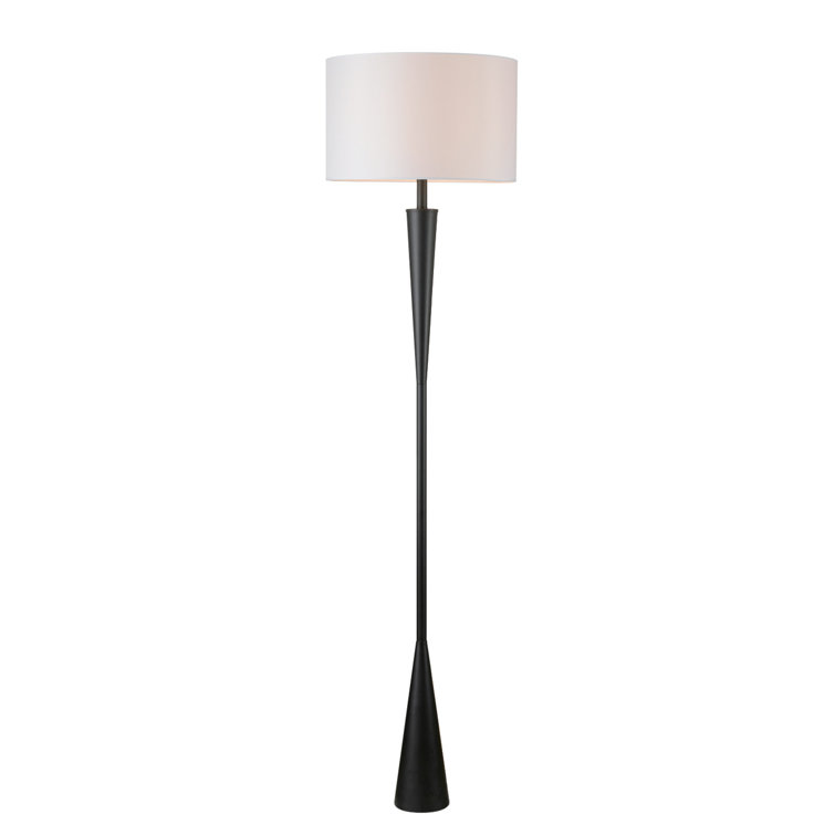 Matte Black 70" Modern Floor Lamp with White Fabric Drum Shade