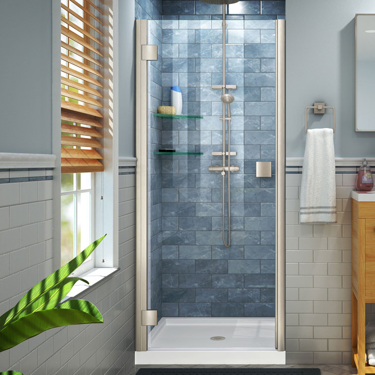 Lumen 34-41" W x 72" H Frameless Clear Glass Shower Door in Brushed Nickel