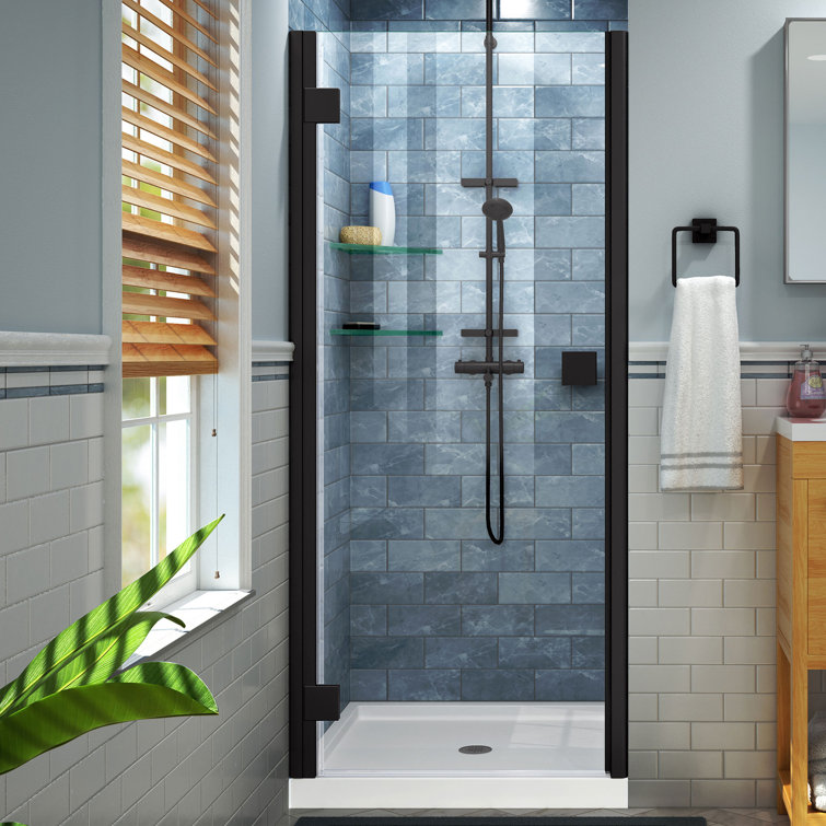 Satin Black Semi-Frameless Hinged Shower Door, 34-35" W x 72" H