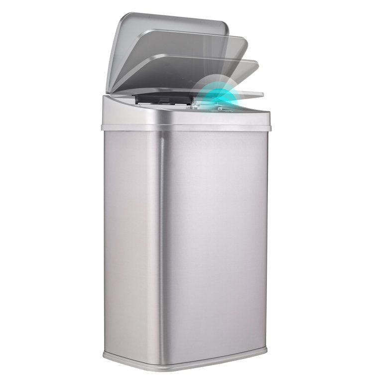 13.2 Gallon Silver Stainless Steel Touchless Trash Can
