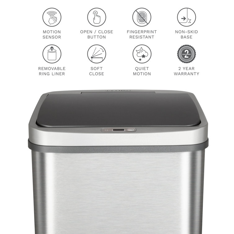 13 Gallon Silver Stainless Steel Touchless Motion Sensor Trash Can
