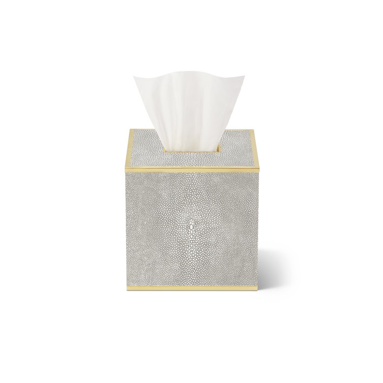 Chocolate Shagreen Tissue Box Cover with Brass Edging