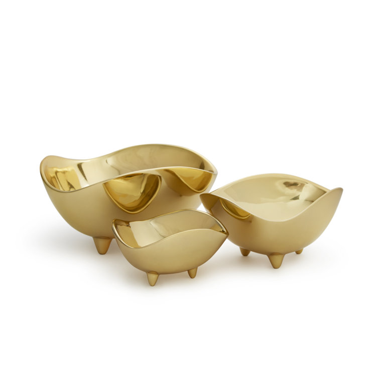 Gold Abstract Cast Brass Triangular Serving Bowl