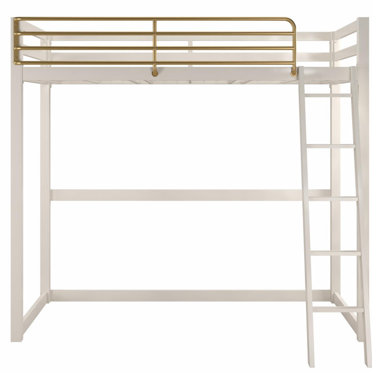 White and Gold Twin Metal Loft Bed with Headboard