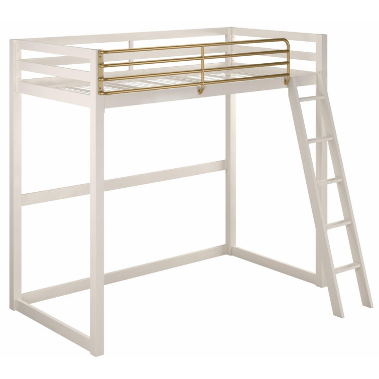 White and Gold Twin Metal Loft Bed with Headboard