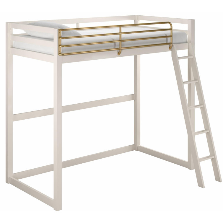 White and Gold Twin Metal Loft Bed with Headboard