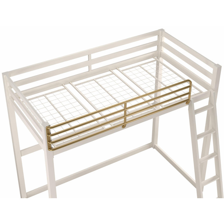 White and Gold Twin Metal Loft Bed with Headboard
