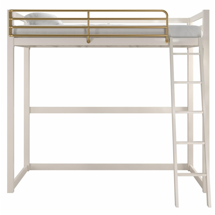 White and Gold Twin Metal Loft Bed with Headboard