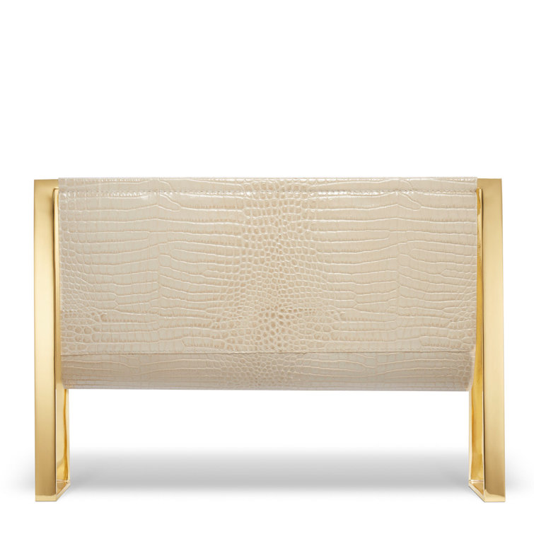 Elegant Brass and Croc-Embossed Leather Magazine Rack