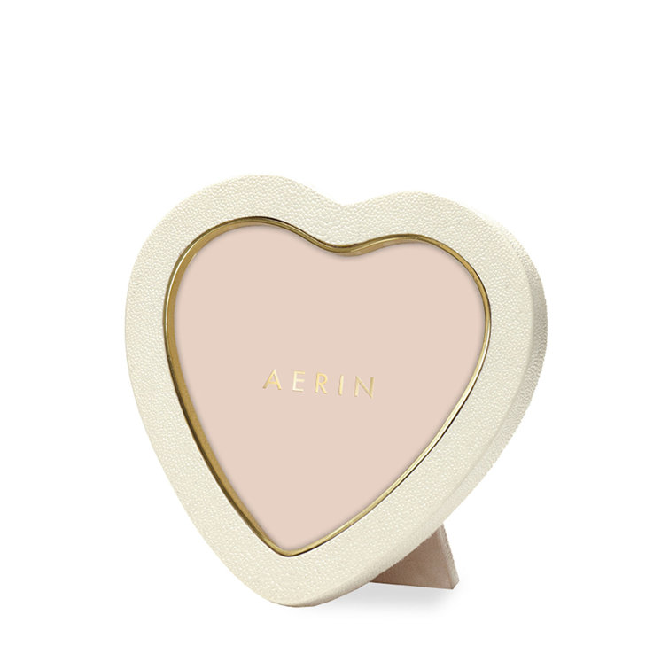 Cream Leather Heart-Shaped Picture Frame with Glass Protector