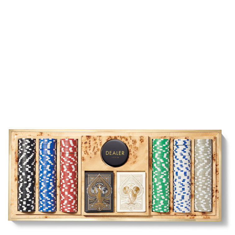 Luxurious Chocolate Faux Shagreen Poker Set with Brass Accents