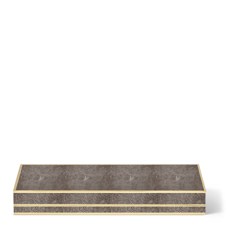 Luxurious Chocolate Faux Shagreen Poker Set with Brass Accents
