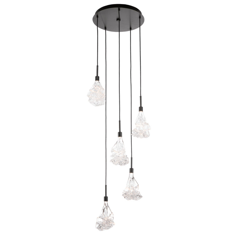 Eclipse 5-Light LED Cluster Pendant in Matte Black with Organic Glass Shades