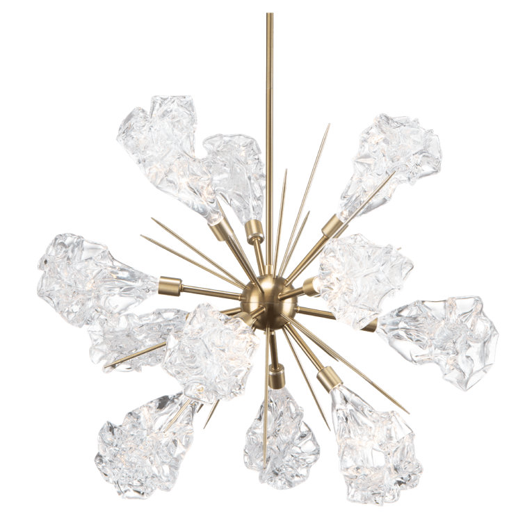 Gilded Brass 11-Light Starburst Chandelier with Glass Shades