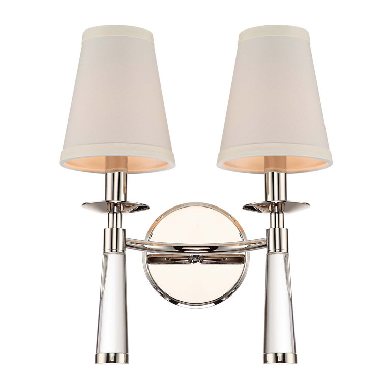Baxter Polished Nickel 2-Light Sconce with White Silk Shade