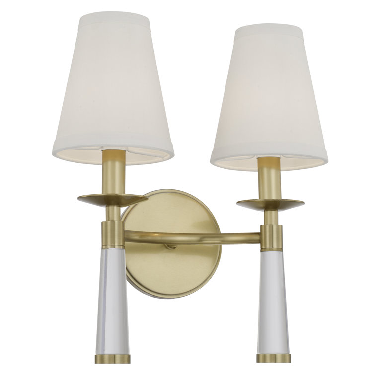Aged Brass 2-Light Dimmable Sconce with Silk Shade