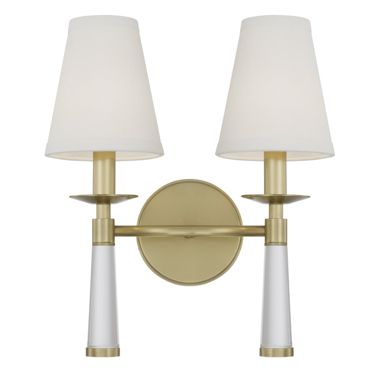 Aged Brass 2-Light Dimmable Sconce with Silk Shade