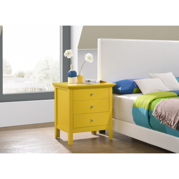 Hammond Chic Yellow 3-Drawer Nightstand with Nickel Accents