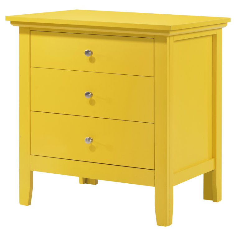 Hammond Chic Yellow 3-Drawer Nightstand with Nickel Accents